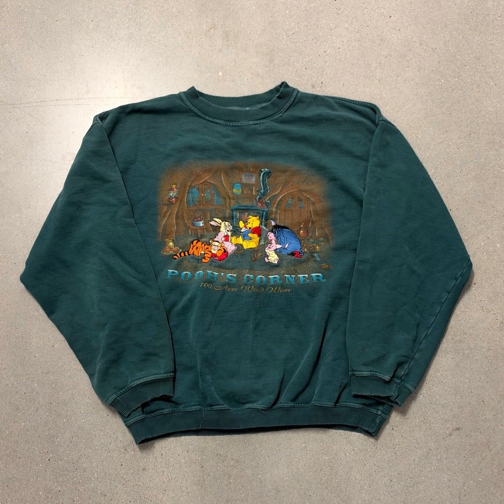 Disney Poohs Corner 100 Acre Wood Wear Green Graphic Sweatshirt XL